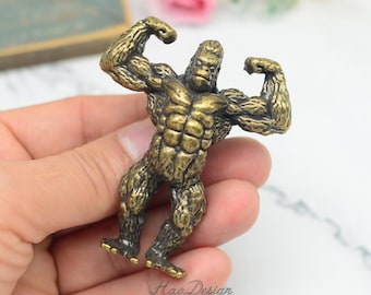 Massivem Messing Antiqued Bronze Pectoral Gorilla Knäufe Bodystocking Muskel Skulptur Skulptur Knäufe Messing Dresser Pulls Schrank Hardware