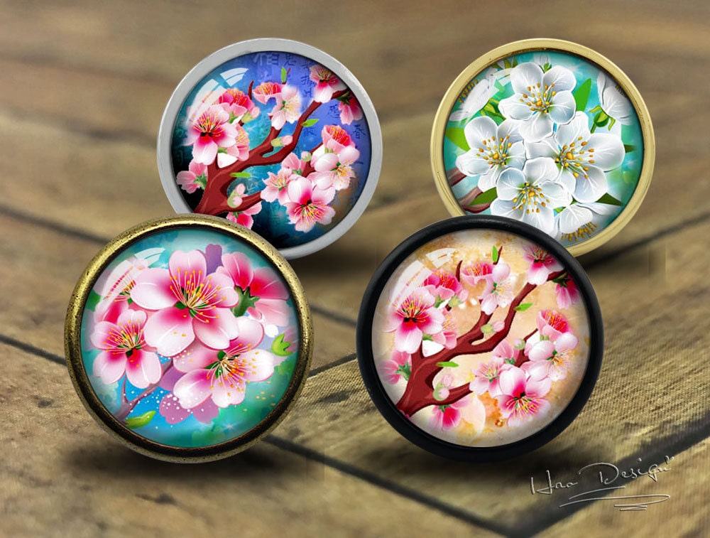 Cherry blossoms--Drawer knobs/Handmade Vintage Bronze Dresser knobs cabinet Dresser Knobs pull/Dresser Pull/Cabinet Knobs / Furniture Knobs, used for sale  