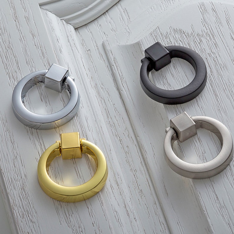 Silver Gold Black Nickel Brushed Drop Ring Dresser Drawer Pull Etsy