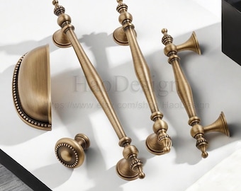 Retro Massivem Messing Knöpfe Pulls Griffe Schublade Kleiderschrank Griffe Küchenschrank Griffe Sideboard Dresser Pull Handle Knob Möbelbeschläge