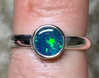 51 FR - Lightning Ridge dubblett opalring, 925 sterlingsilver, Australien, handgjord skapelse / massivt sterlingsilver, tillverkad i Frankrike, bezelinfattning