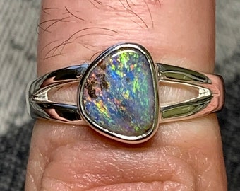 Winton&#39;s Boulder Opal Ring, 925 Silver - 52.5 FR - Australia / Handmade creation / solid sterling handmade creation pipe gem mineral