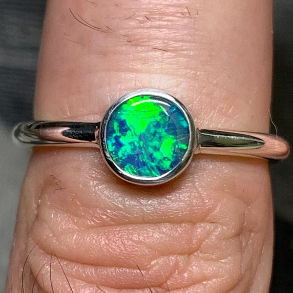 Lightning Ridge doublet opal ring Silver 925 Australia 54.5 FR / Handmade creation / solid solid sterling made in France bezel set