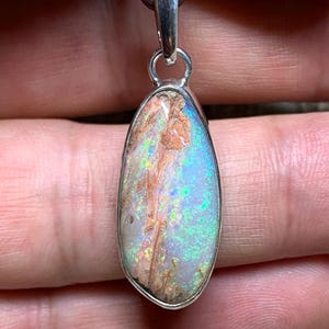 Opal pipe pendant, boulder fossil wood, 925 sterling silver, Winton Australia, handmade creation / sterling silver pendant necklace