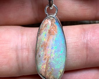 Opal pipe pendant, boulder fossil wood, 925 sterling silver, Winton Australia, handmade creation / sterling silver pendant necklace