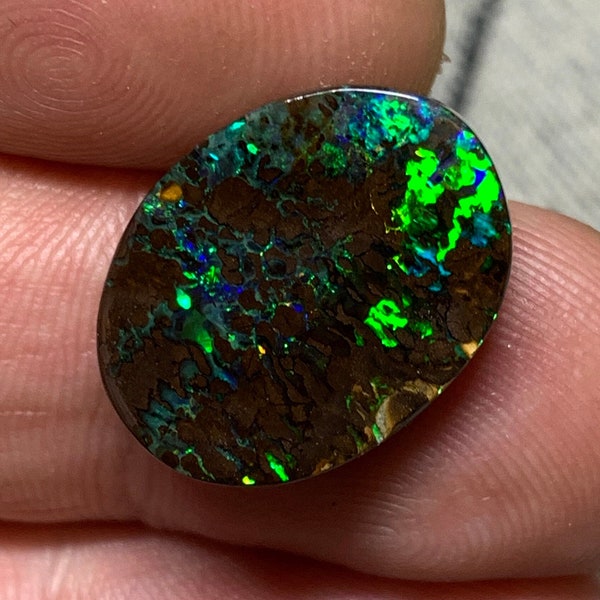 14.18 cts - Boulder opal matrix cabochon - Opalton Queensland, Australia - loose solid freeform designer handmade bright quality opal