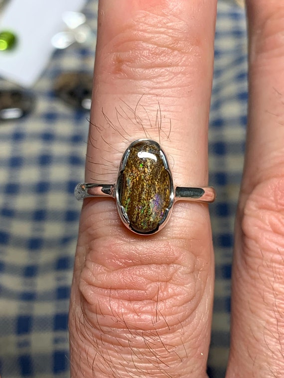 ハンドメイド　シルバー925 シルバーリング　ボルダーオパール　ウッドオパール？ ウィントン化石木材ボルダーオパールリング、シルバー925 - 54.5