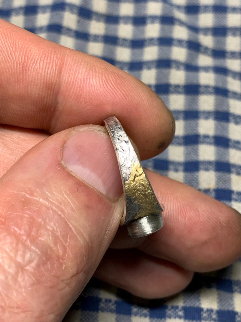 56 FR - Ring i 925 sterlingsilver med australisk opal, Keum Boo texturerad handgjord skapelse / Ring i massivt sterlingsilver, runda silveropalsmycken bild 16