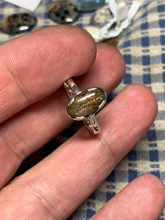 ハンドメイド シルバー925 シルバーリング ボルダーオパール ウッド