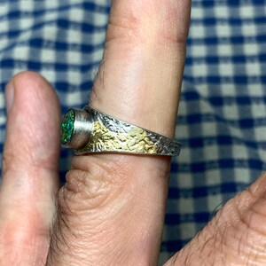 56 FR - Ring i 925 sterlingsilver med australisk opal, Keum Boo texturerad handgjord skapelse / Ring i massivt sterlingsilver, runda silveropalsmycken bild 4