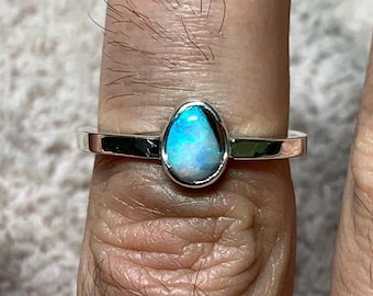 55.8 FR - Winton Boulder Opalring, 925 Sterling Silver Australien / Handgjord skapelse / Massivt sterlingsilver handgjort ädelstensmineral