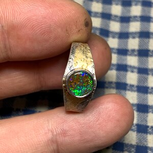 56 FR - Ring i 925 sterlingsilver med australisk opal, Keum Boo texturerad handgjord skapelse / Ring i massivt sterlingsilver, runda silveropalsmycken bild 10