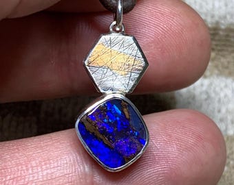 Keum Boo boulder opal pendant from Australia, 925 sterling silver, 24K gold / Handmade creation / Sterling silver necklace, round disc jewelry