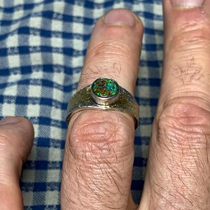 56 FR - Ring i 925 sterlingsilver med australisk opal, Keum Boo texturerad handgjord skapelse / Ring i massivt sterlingsilver, runda silveropalsmycken bild 2