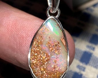 Boulder Opal Pipe Pendant Fossil Wood Pipe 925 Silver Winton Australia Handmade Creation / Sterling Silver Pendant Necklace
