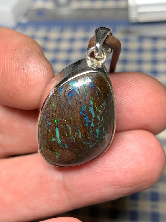 Boulder Opal Pendant & 925 Silver - Opalton Australia / Handmade