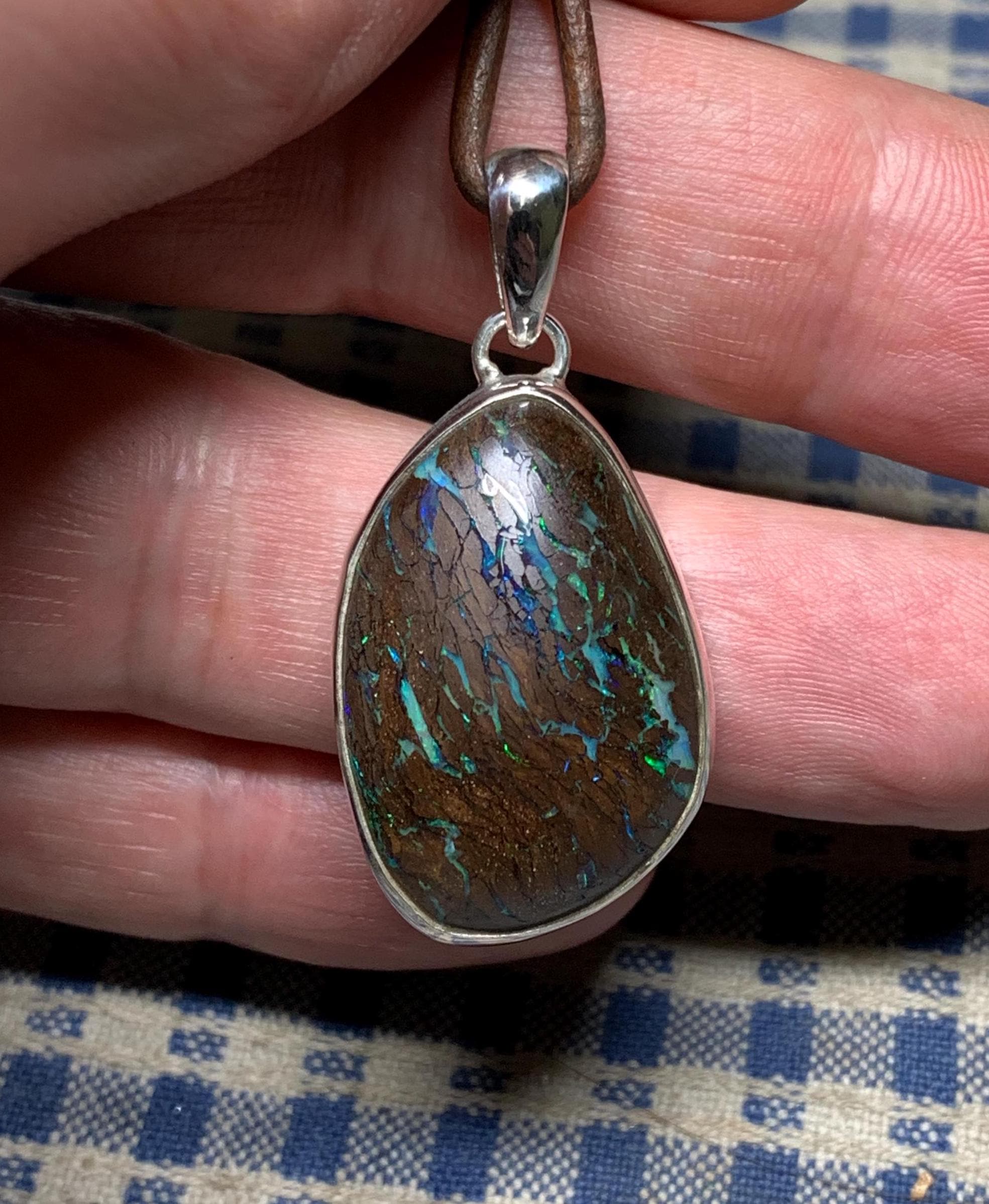 Boulder Opal Pendant & 925 Silver - Opalton Australia / Handmade