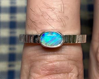 53 FR Lightning Ridge Kristall Opal Ring Textur Münze Silber 925 Australien Massiv Sterling Ring Set Ring Rund Silber Opal Schmuck