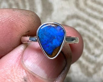 53,5 FR - Winton Boulder Opal Ring, 925 Silber Australien Handgefertigte Kreation aus massivem Sterlingsilber, Edelstein-Mineralpfeifen-Kreation