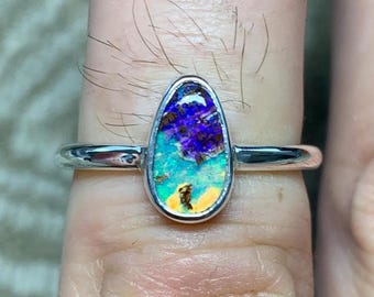 Opal ring boulder pipe fossil wood Winton, 925 Silver - 52 FR Australia Handmade solid sterling creation creation pipe gem mineral