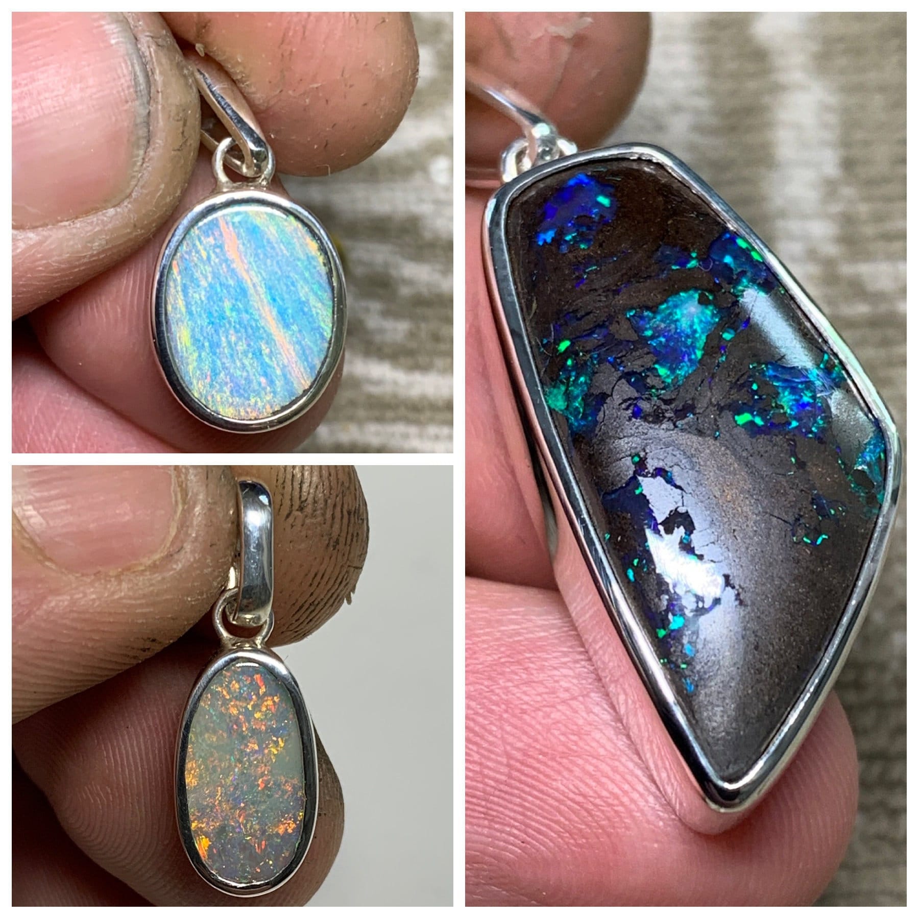 Pendentif Argent Avec Opale De Feu, Aigue-marine Et Zircons - Neuf Sans Emballage