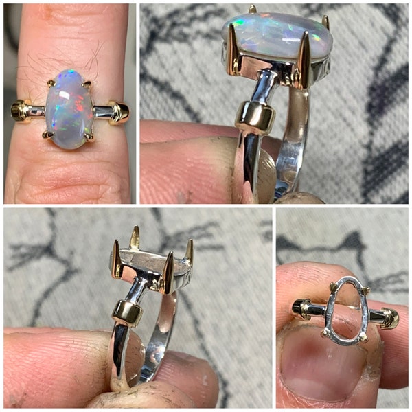 Tarif ( sans pierre ) fabrication sur mesure duo or 18K & argent 925 avec la pierre de votre choix, bague  Création fait main sterling