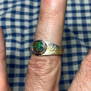 56 FR - Ring i 925 sterlingsilver med australisk opal, Keum Boo texturerad handgjord skapelse / Ring i massivt sterlingsilver, runda silveropalsmycken bild 5