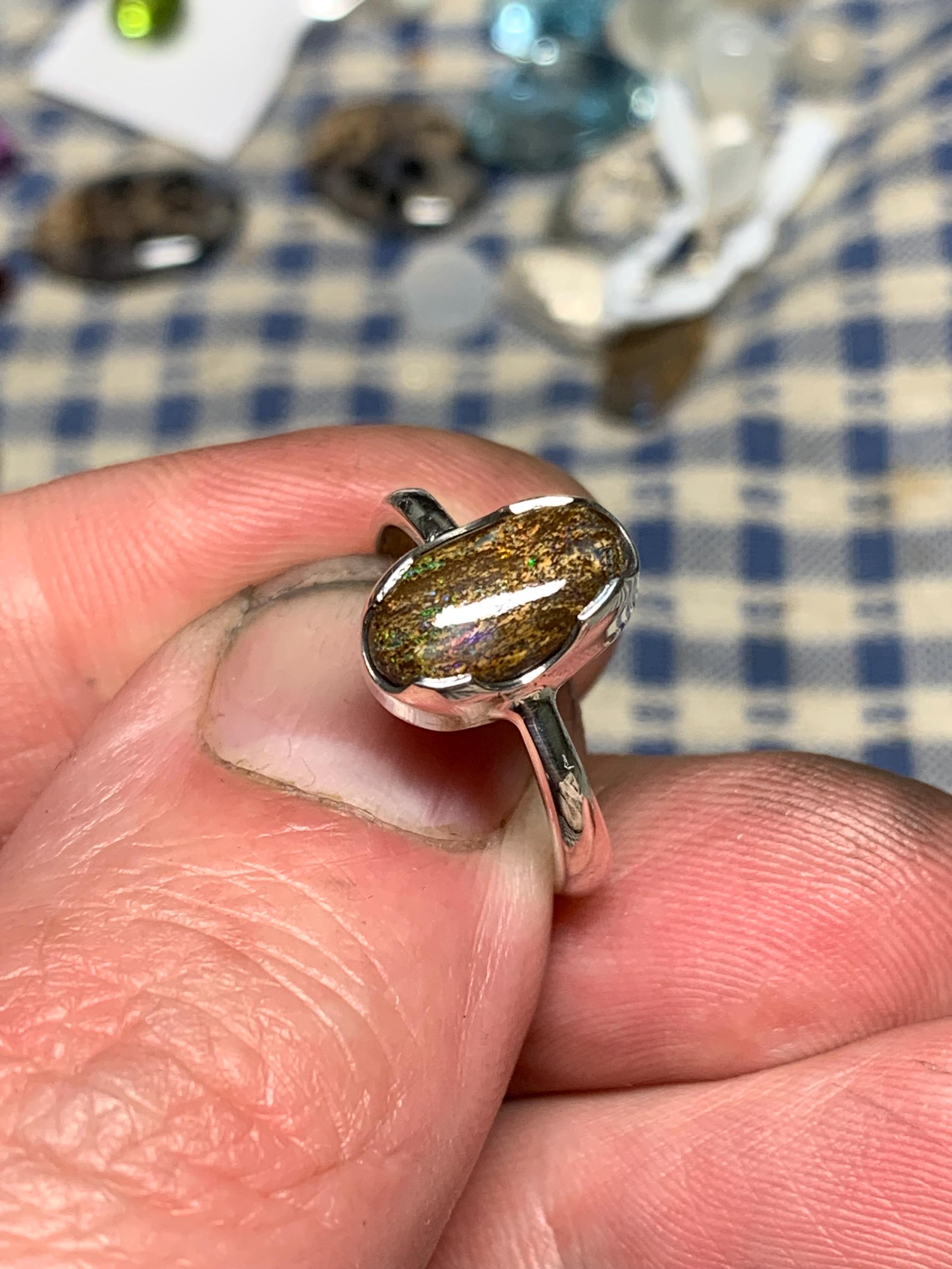 ハンドメイド シルバー925 シルバーリング ボルダーオパール