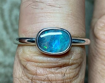 Bague En Argent 999 Avec Opale Cristal Naturelle D'Andamooka (Australie) - Taille 56 - Réf. B67