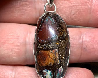 Pendentif Argent 925 Avec Opale Boulder Australienne - 22.05 Carats | Neuf Sans Emballage