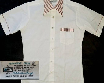 Vintage K-MART Knit Sport Shirt brown /& red dotted striped pointed collar button-down size Medium 15 x 15.5