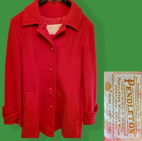 Vintage 60s Pendleton Red Wool Button Front Women… - image 1