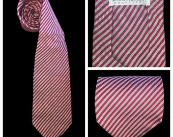 Vintage Giorgio Armani Red & Silver Striped Silk Cravatte / Necktie Made In Italy
