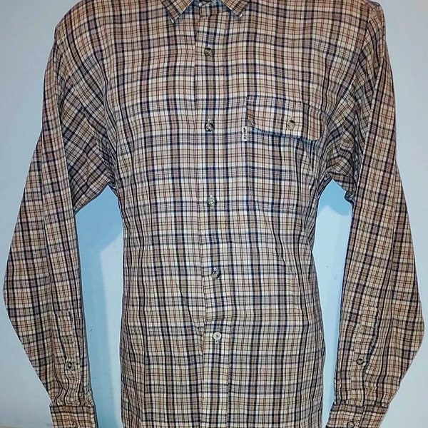 Vintage 70s / 80s Levi's Multi-colored Plaid Button Front Shirt XL Thin Poly Cotton Blend