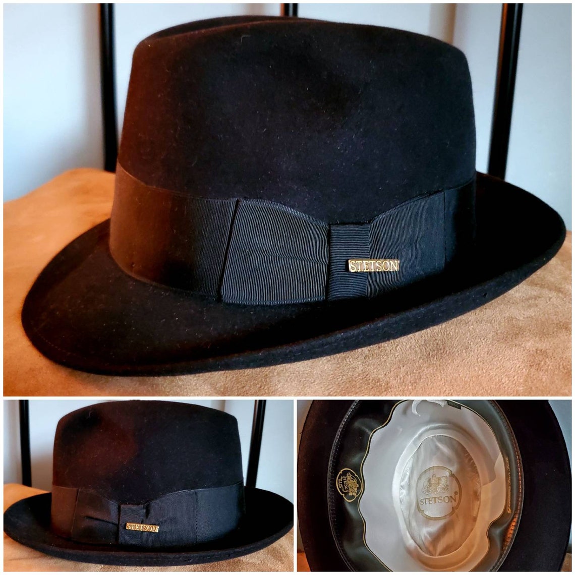 Vintage John B Stetson Black Wool Fur Felt Fedora Hat Size 6 Etsy