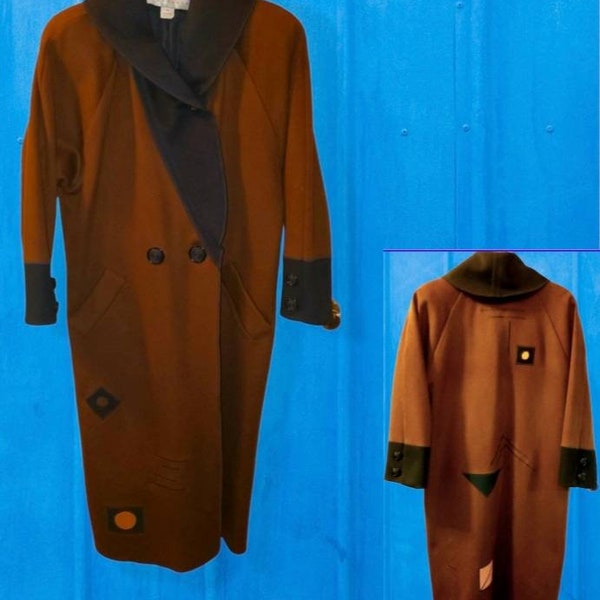 Vintage Marylou Ozbolt Storer Fibre Arts Wool Overcoat Jacket  Small Wearable Art Made In USA