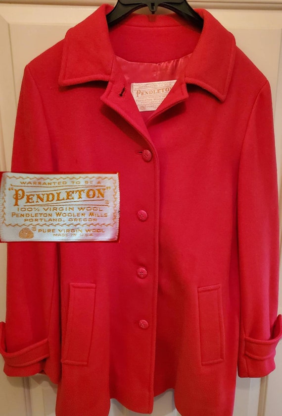 Vintage 60s Pendleton Red Wool Button Front Women… - image 2