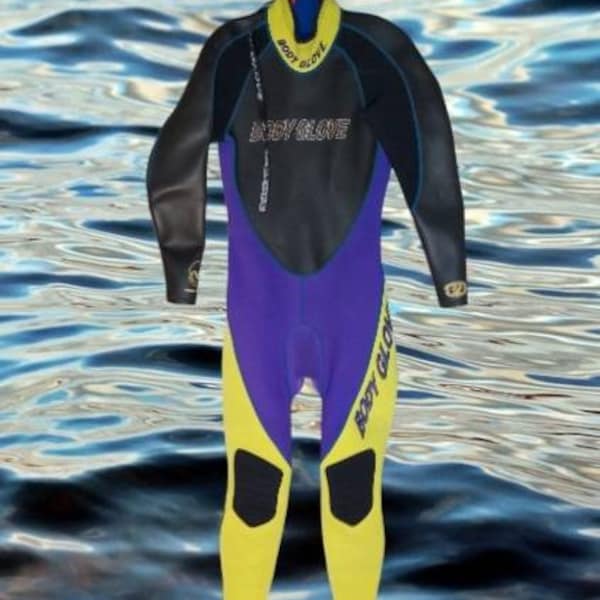 Vintage 90s Body Glove Full Wetsuit Mens Small 3/2mm Made In USA Multi-colored Neon Surfer