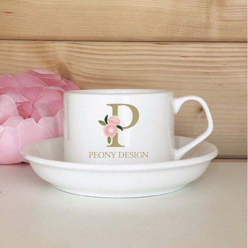 Branded cup and saucer bespoke printed cup and saucer logo Etsy