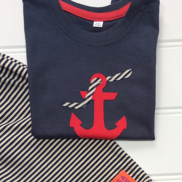 T-shirt per bambini Anchor - Camicia da vela - Ancora - T-shirt - Regalo - Compleanno - Abbigliamento - Oceano - Top - Abbigliamento - Ricamo - Mare - Bambini