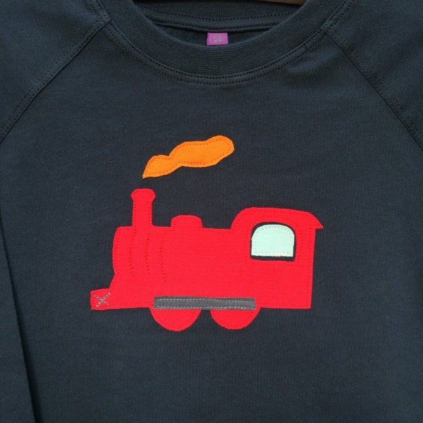 T-shirt treno a maniche lunghe da bambino - Cotone biologico - Abbigliamento - Fatto a mano - Regali per bambini - Ragazza - Ragazzo - Treno - Treno a vapore - Regali