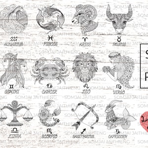 12 signes du zodiaque Svg / Verseau/ Poissons/ Bélier / Taureau/ Gémeaux/ Cancer/ Lion/ Vierge /Balance / Scorpion / Sagittaire/ Svg pour Cricut 0080