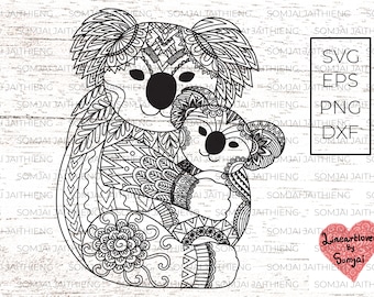 Two  styles of Koala mom and baby Svg / koala svg / koala  zentangle svg / Zentangle Svg / Mandala Svg / Svg Files for Cricut  0066