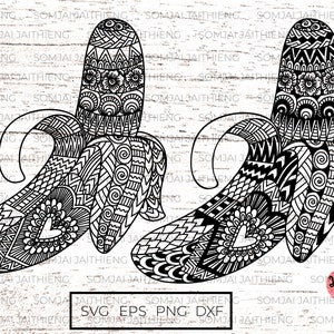 Deux styles de banane SVG / Zentangle SVG / Mandala SVG /Fruit SVG /Svg Files pour Cricut / Silhouette Files 0223