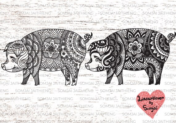Download Two Stlyes Of Pig Svg Betta Svg Zentangle Svg Mandala Etsy