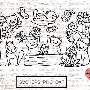 Cute cats playing with butterfiles Svg / summer svg / spring svg / cat Svg / Svg Files for Cricut / Silhouette Files  0188