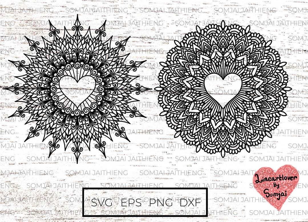 Two Designs of Heart Inside Mandala Svg/ Zentangle Svg/ Mandala Svg ...