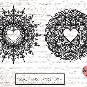 Dois designs de coração dentro de mandala svg/ zentangle svg/ mandala svg /arquivos SVG para cricut 0366