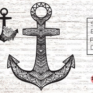 Dois estilos de anchorsvg, anchor zentangle svg, zentangle svg, mandala svg, arquivos svg para cricut. 0189