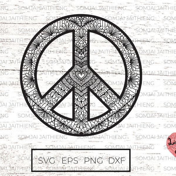 Peace sign svg / Heart shape mandala inside peace sign shape svg /  Zentangle Svg / Mandala Svg / love peace Svg Files for Cricut   0336